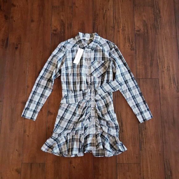 VERONICA BEARD Valle Plaid Minidress Navy Green & White Plaid Women's Size 6 - Picture 8 of 15